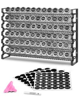 VEVOR - Spice Rack Organizer for Cabinet, Spice Organizer with 72 Empty Spice Jars, Lids, Spice Labels, and Funnel Complete Set - Black
