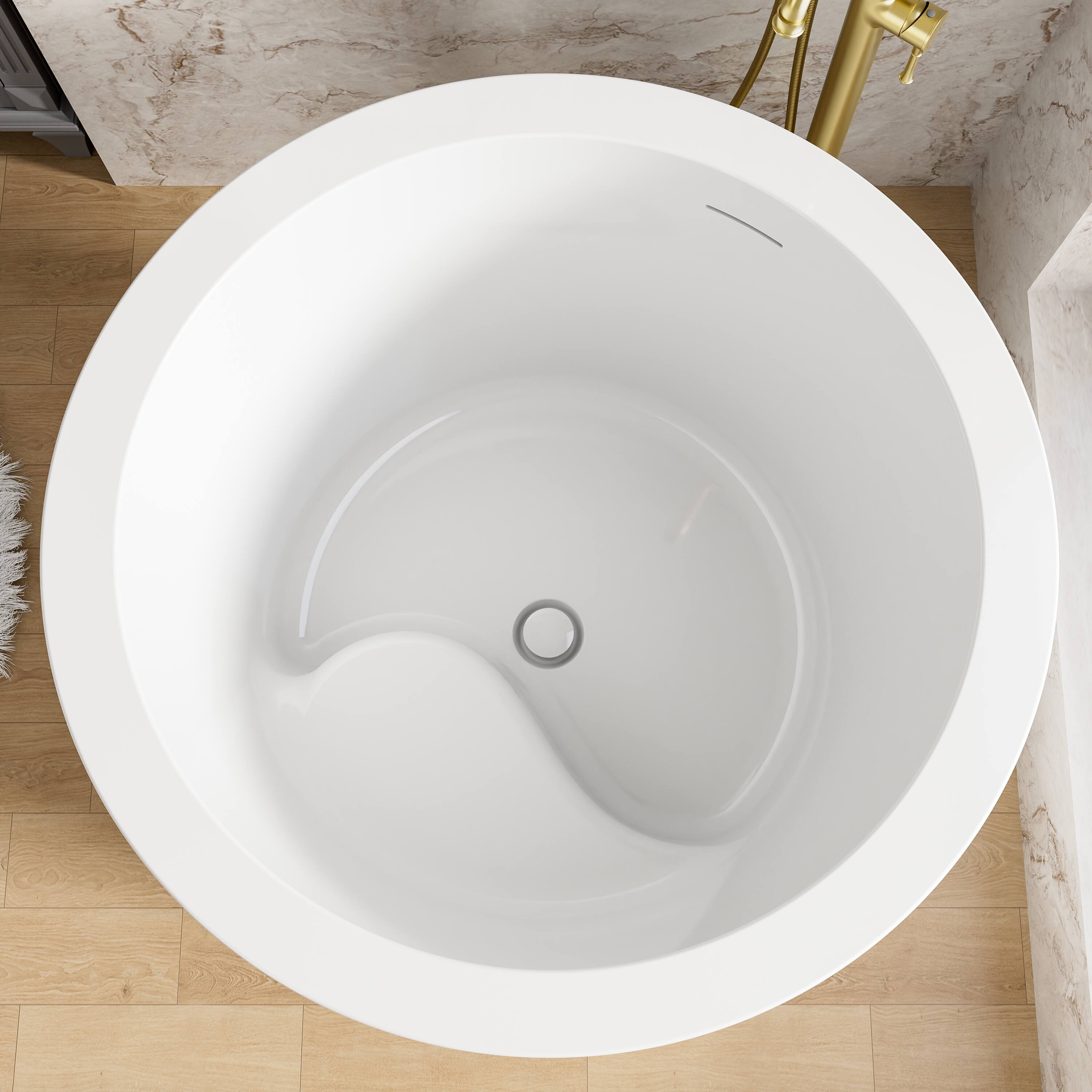 Back. WELLFOR - HINOKI 41 in. x 41 in. Pure Acrylic Round Soaking Bathtub with Center Drain and Overflow - White.