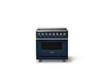 Front. Viking - 36 in. Wide 6 Elements Pro 5 Series 5.6 Cu.Ft. Freestanding Induction Convection Range with Brushed Brass Trim - Slate Blue.