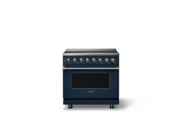 Viking - 36 in. Wide 6 Elements Pro 5 Series 5.6 Cu.Ft. Freestanding Induction Convection Range with Brushed Brass Trim - Slate Blue