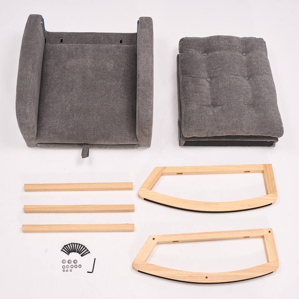 Alt View 9. Loheer - Loheer Gray Accent Rocking Chair High Back Nursery Rocker with Rubber Wood Base - Gray.