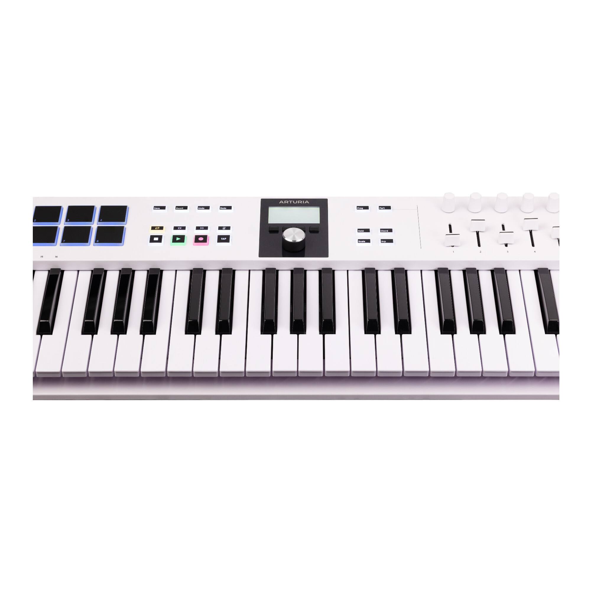 Back. Arturia - KeyLab Essential mk3 61-Key MIDI Controller with Semi-Weighted Keys, Pads, Faders, and Software Bundle - White.