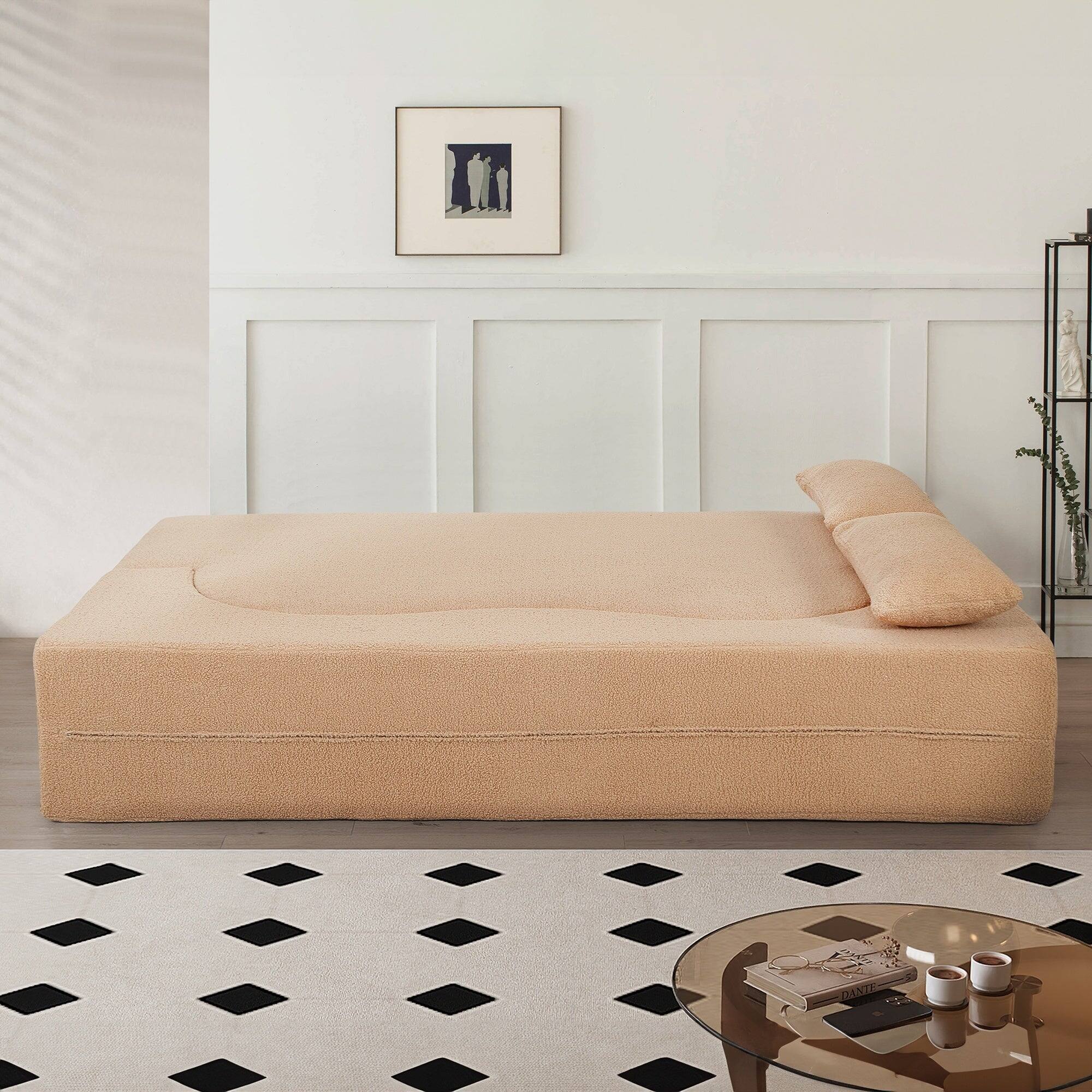 Alt View 2. Boyel Living - Compressed Apricot Teddy Fur Curved Sofa 2-in-1 Sofa Bed 2-Seat - Apricot.