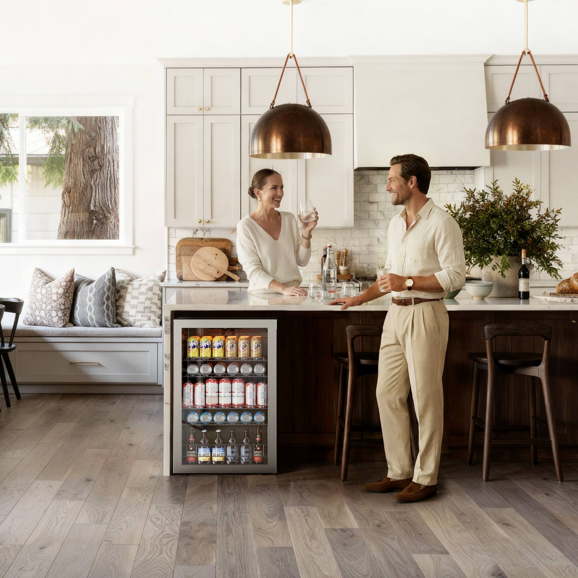 Alt View 5. Ca'Lefort - 155 Cans Beverage Cooler Mini Fridge, 4.59 Cu.ft  Freestanding Beverage refridgerator with Glass Door for Home/Office - Silver.