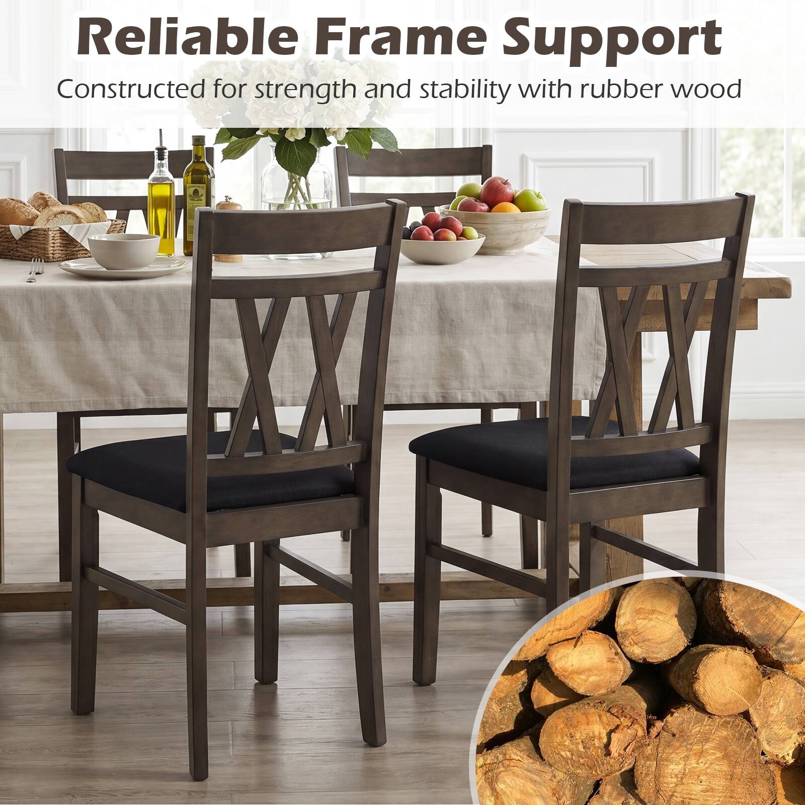 Reliable Frame Support  
Constructed for strength and stability with rubber wood