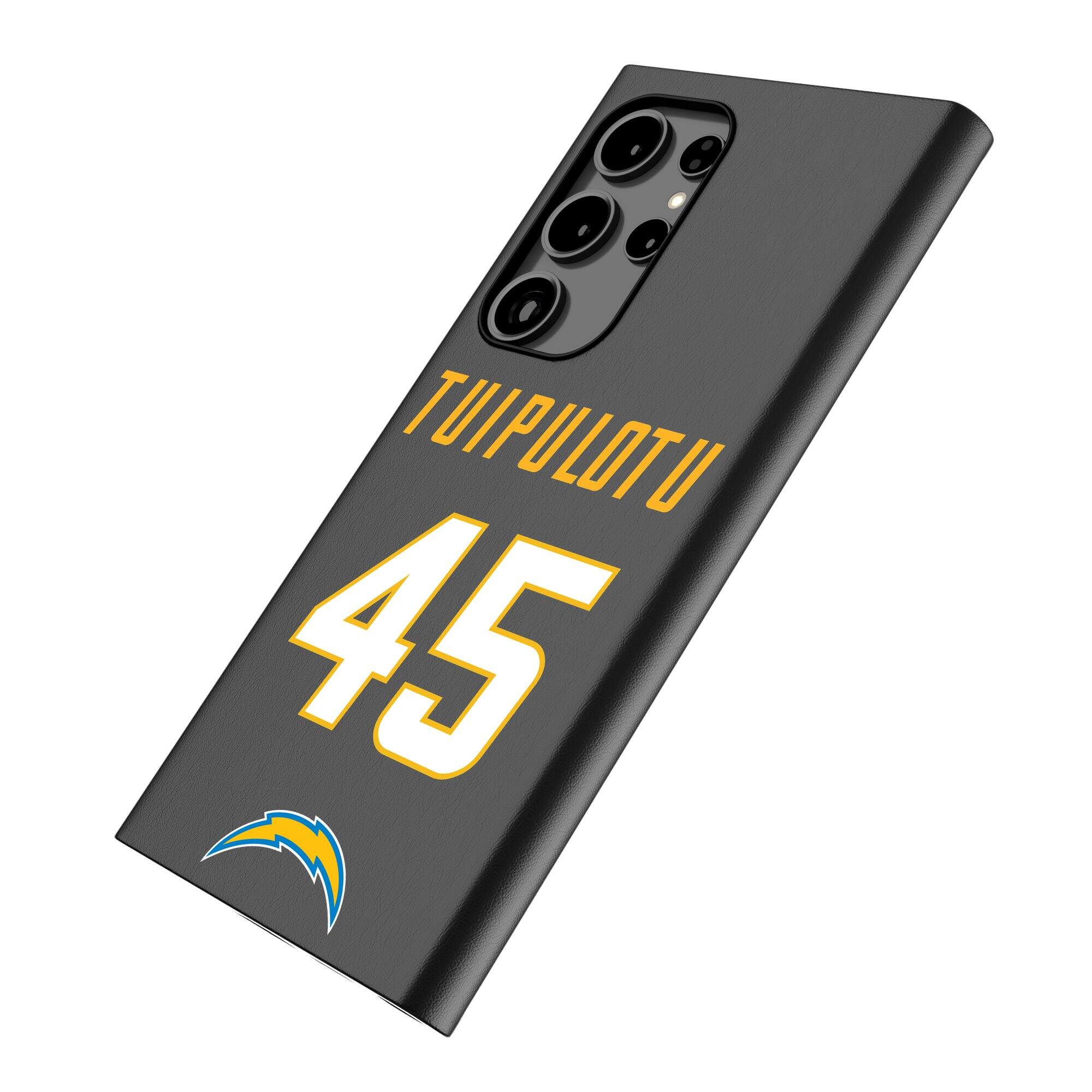 Alt View 1. Keyscaper - Tuli Tuipulotu Black Los Angeles Chargers Galaxy Magnetic Bump Case - S25 - Black.