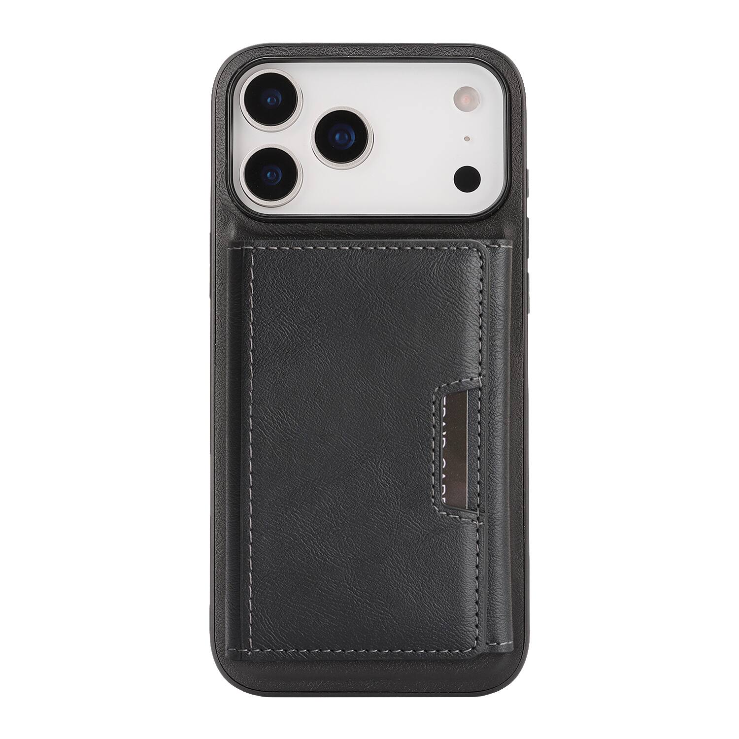 Back. Dteck - 2-in-1 Magnetic Wallet Case for Apple iPhone 17 Pro Max, Shockproof PU Leather Cover with Detachable 7-Card Holder - Black.