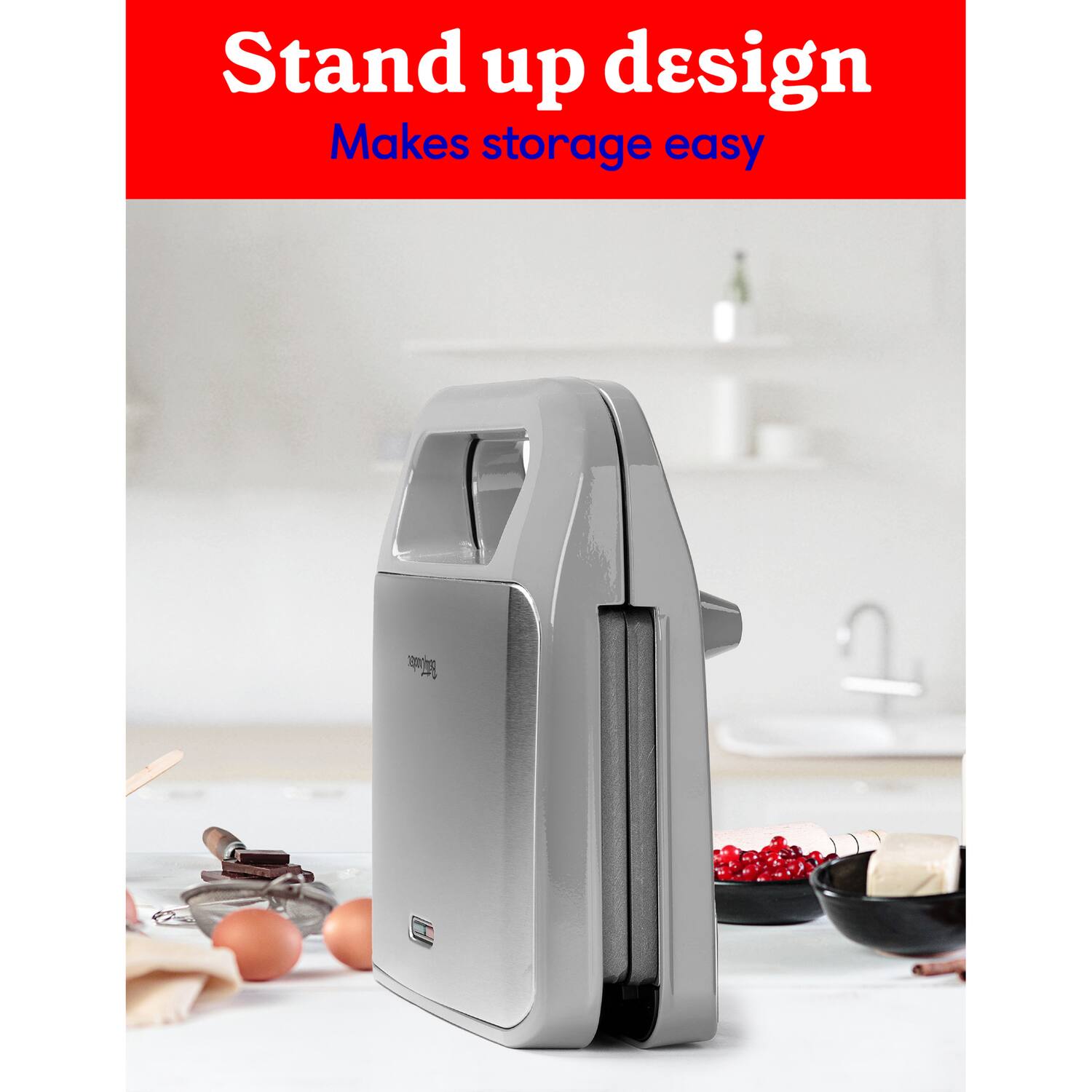 Stand up design  
Makes storage easy