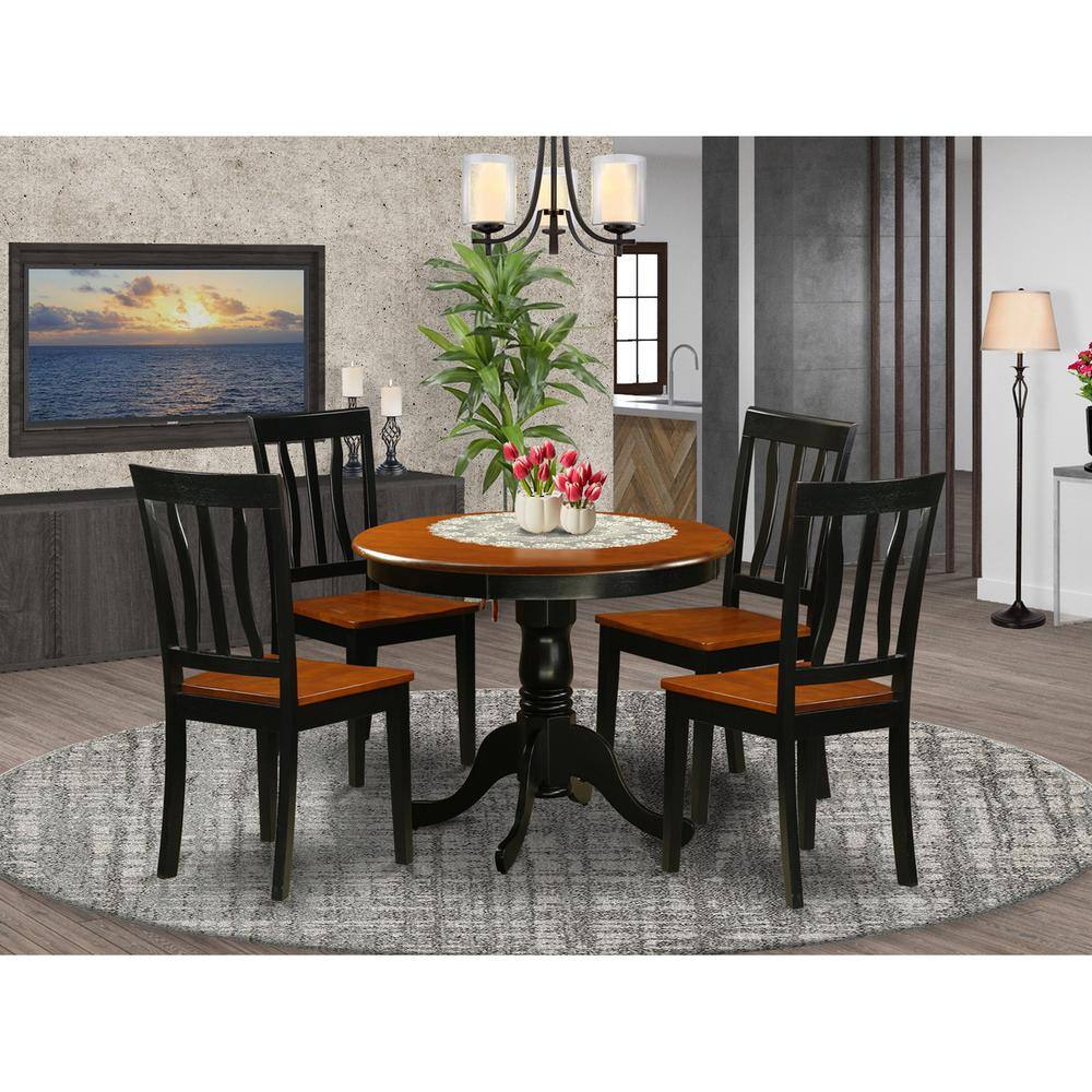 Back. East West Furniture - Dining set - 5 Pcs with 4 Wood Chairs - Black & Cherry.