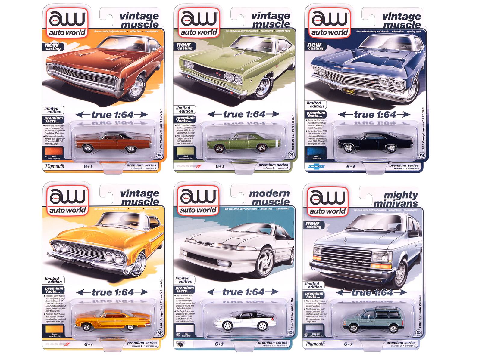 Autoworld - Auto World Premium 2025 Release 2 Set A of 6 pieces 1/64 Diecast Model Cars by Auto World - Multi