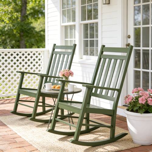 Alt View 8. Winado - 46in Wooden Rocking Chair Weatherproof Rocker with Cushion, Wooden Rocking Bench for Patio Yard Garden Outdoor Indoor - Olive.