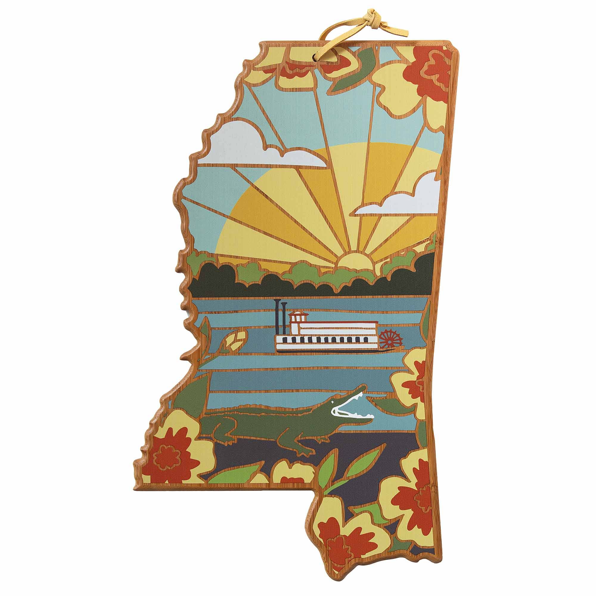 Front. Totally Bamboo - Mississippi Cutting Board with Artwork by Summer Stokes.