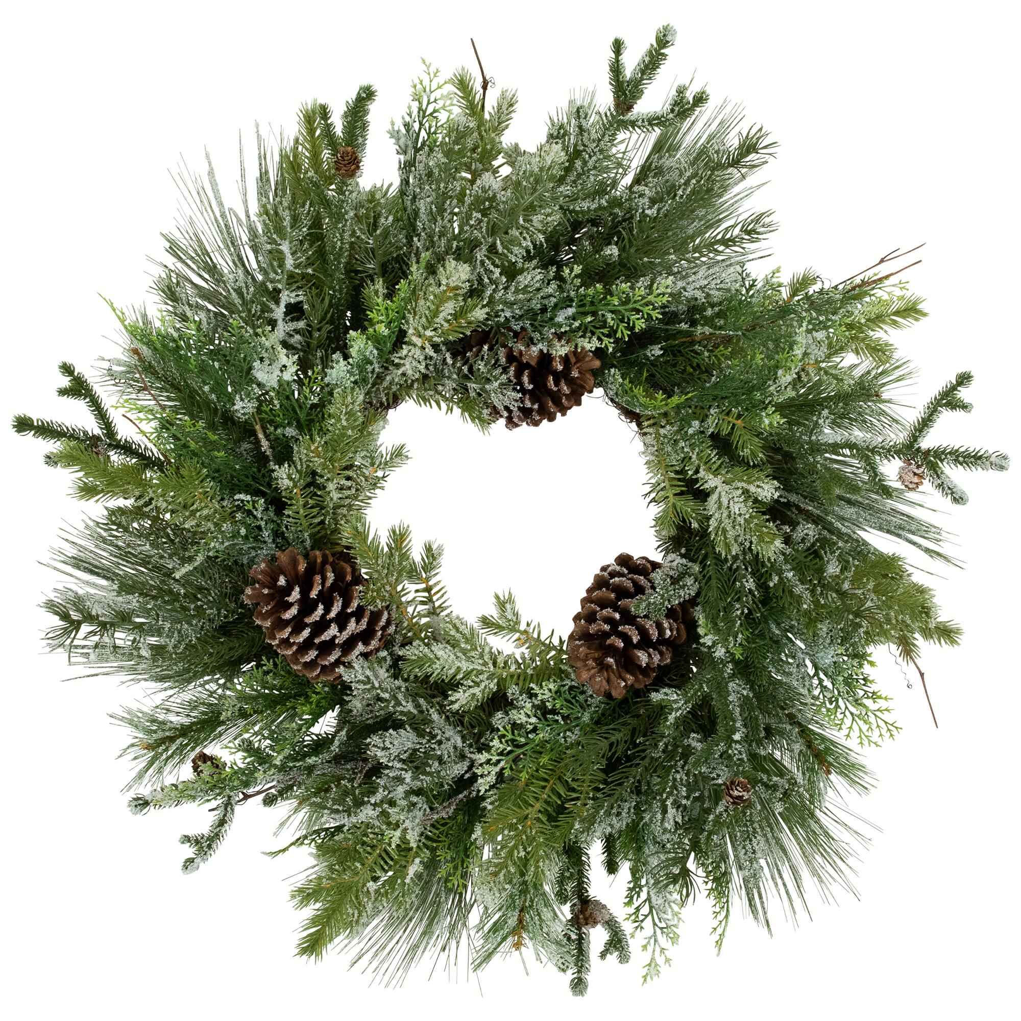 Northlight Frosted Mixed Pine and Cedar Artificial Christmas Wreath 28 ...
