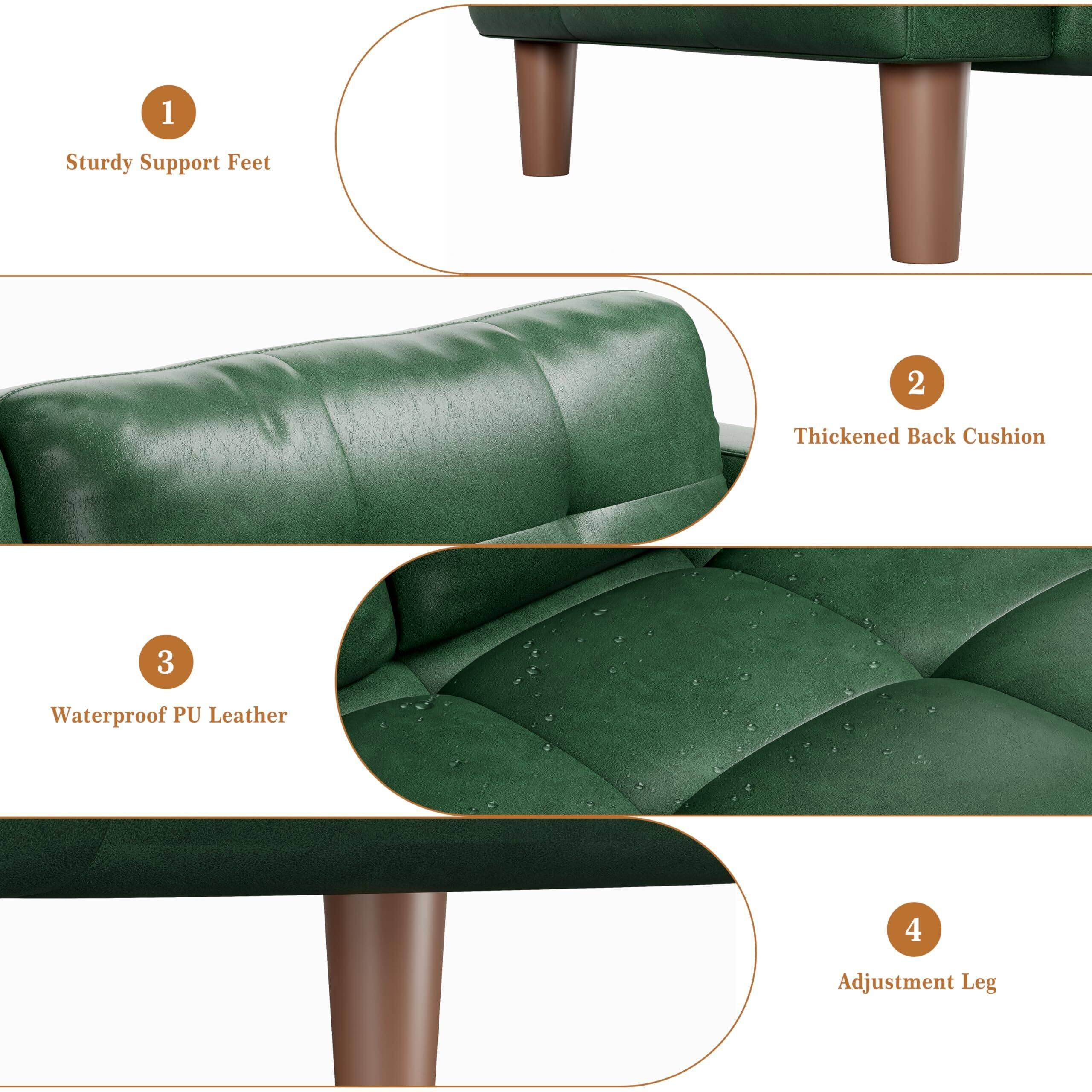 1. Sturdy Support Feet  
2. Thickened Back Cushion  
3. Waterproof PU Leather  
4. Adjustment Leg