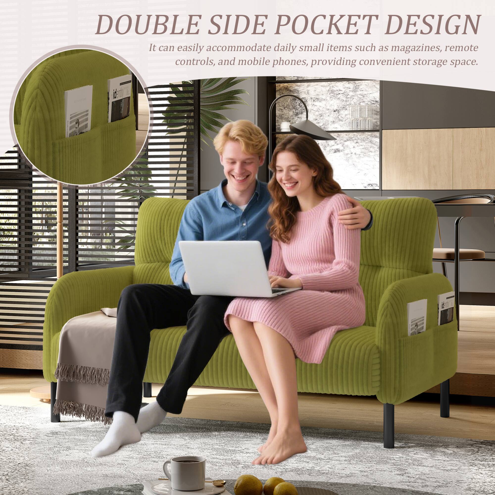 DOUBLE SIDE POCKET DESIGN  
It can easily accommodate daily small items such as magazines, remote controls, and mobile phones, providing convenient storage space.
