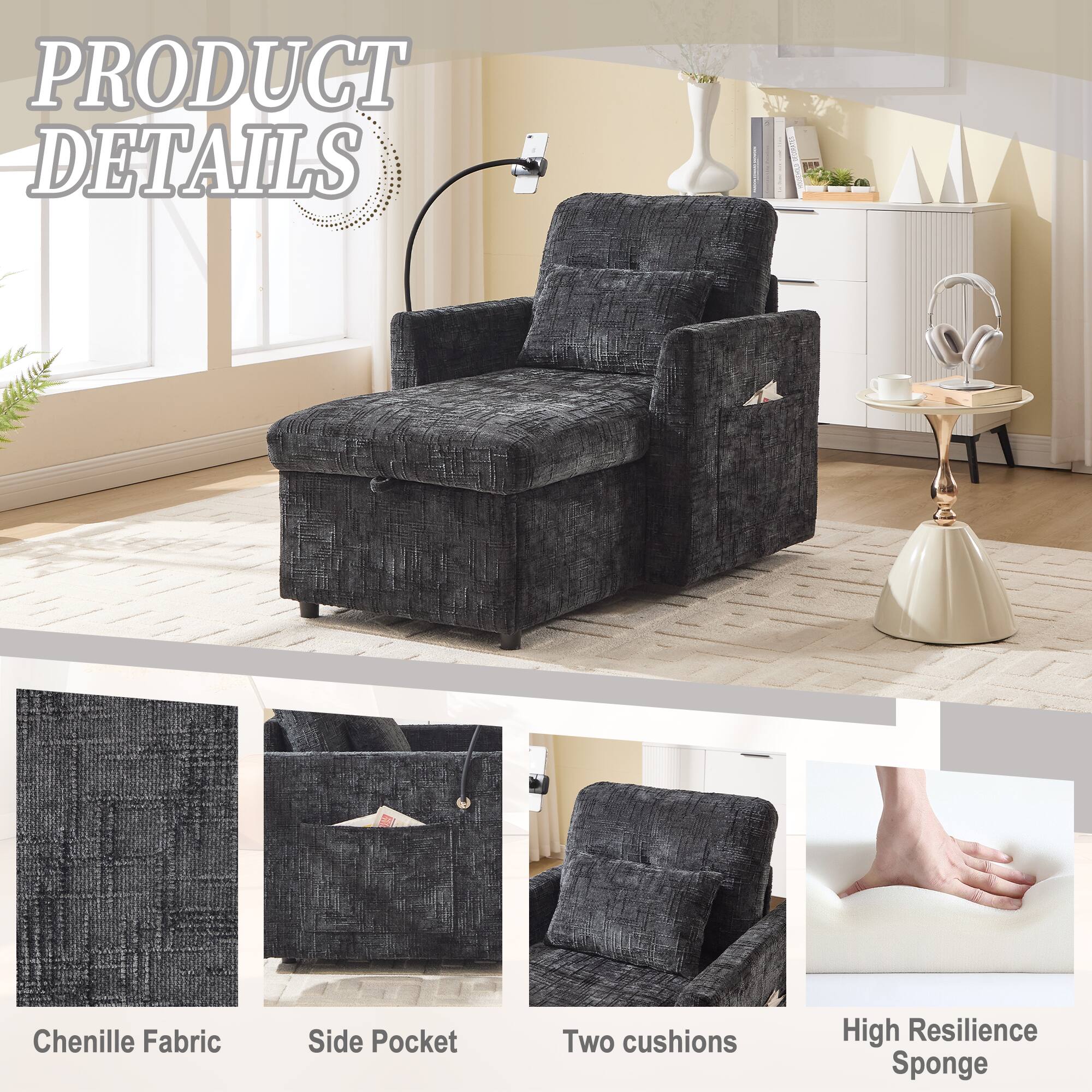 PRODUCT DETAILS

- Chenille Fabric
- Side Pocket
- Two cushions
- High Resilience Sponge