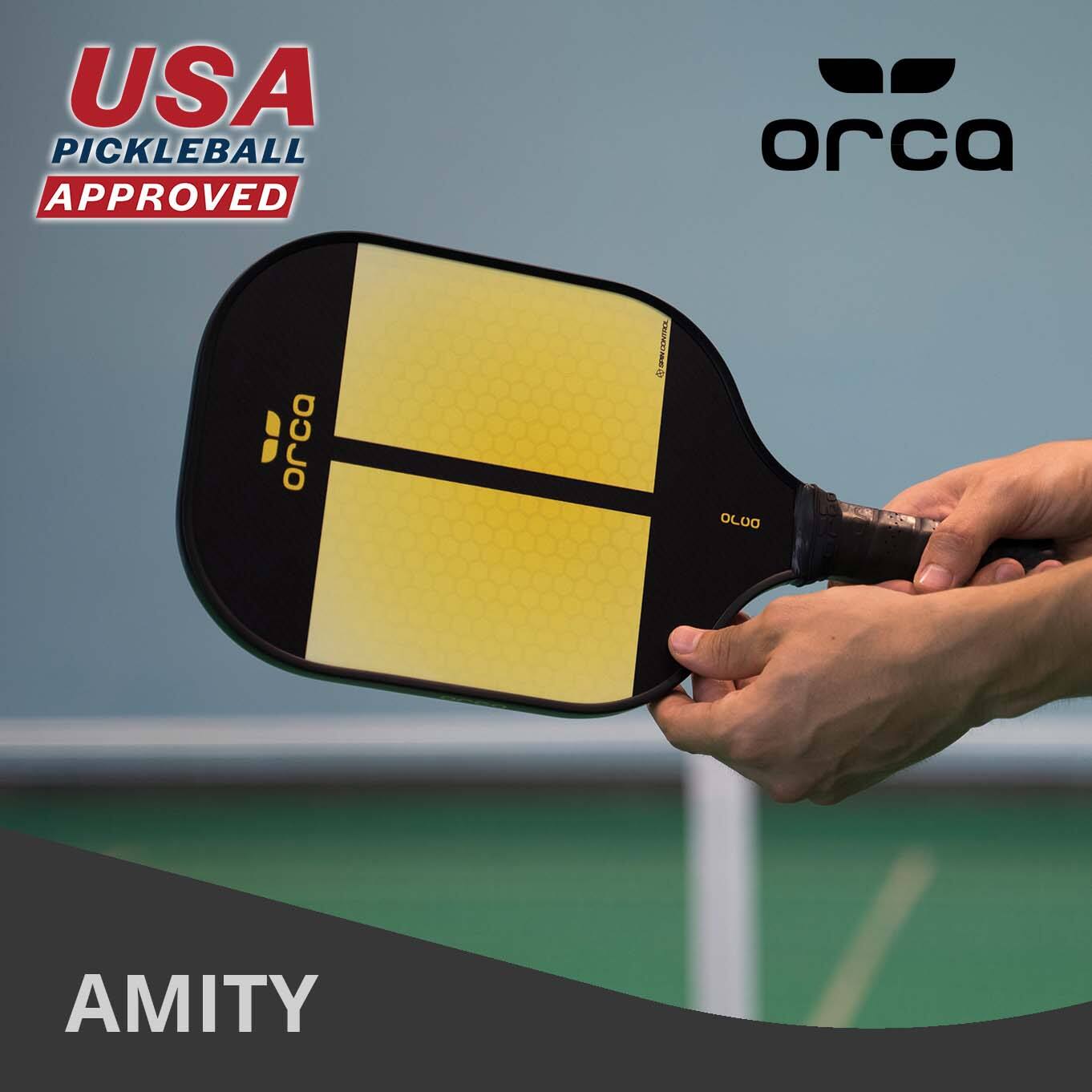 The text on the image reads "USA PICKLEBALL APPROVED orca orca LAWONDE OLOO AMITY."