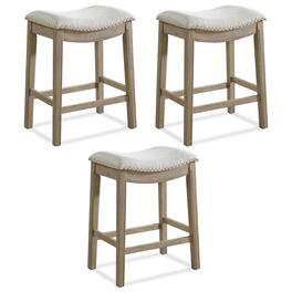 ROME + OAK - Parker Backless Kitchen Counter Stool, Oak, Grey Upholstery, Set of 3 - Reclaimed Oak