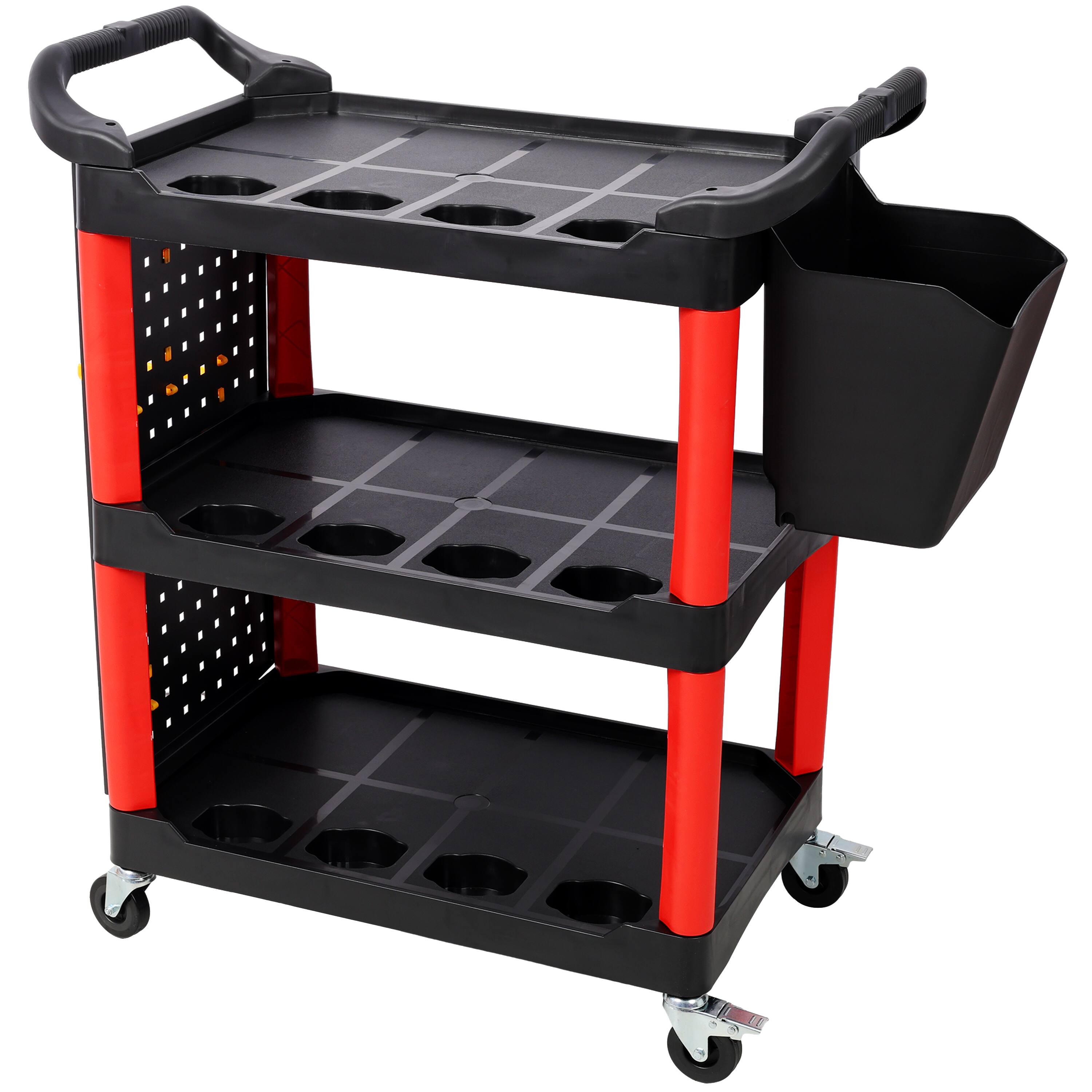 Front. ELEMENT ACE - 3-Tier Rolling Auto Detailing Cart with Wheels, Bucket, Panel & Hooks - Garage, Workshop, Repair Shop Tool Storage - Black+Red.