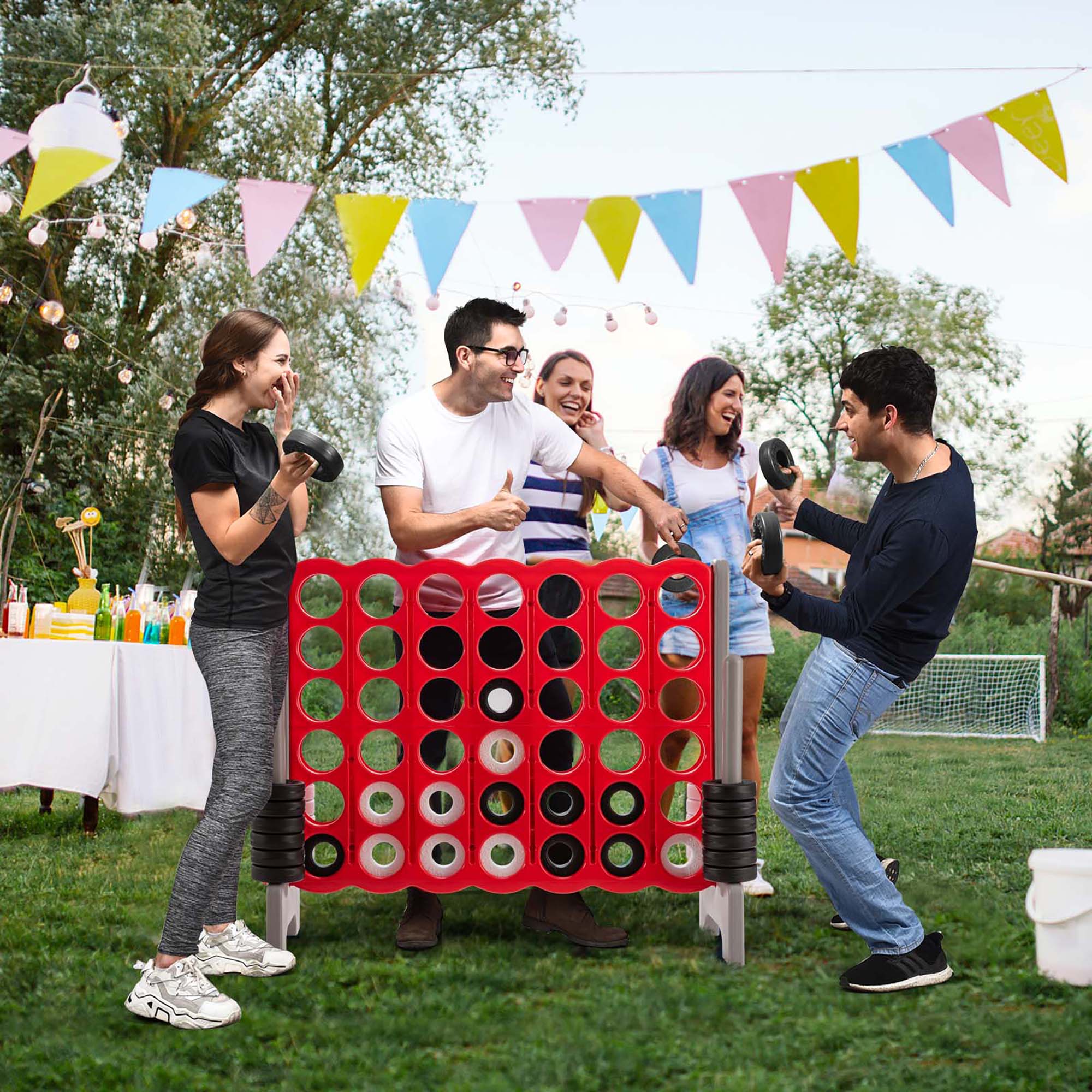 Alt View 7. Gymax - Gymax Jumbo 4-to-Score Game Set Giant 4 in A Row Kids Adults w/ 42 Jumbo Rings Red.