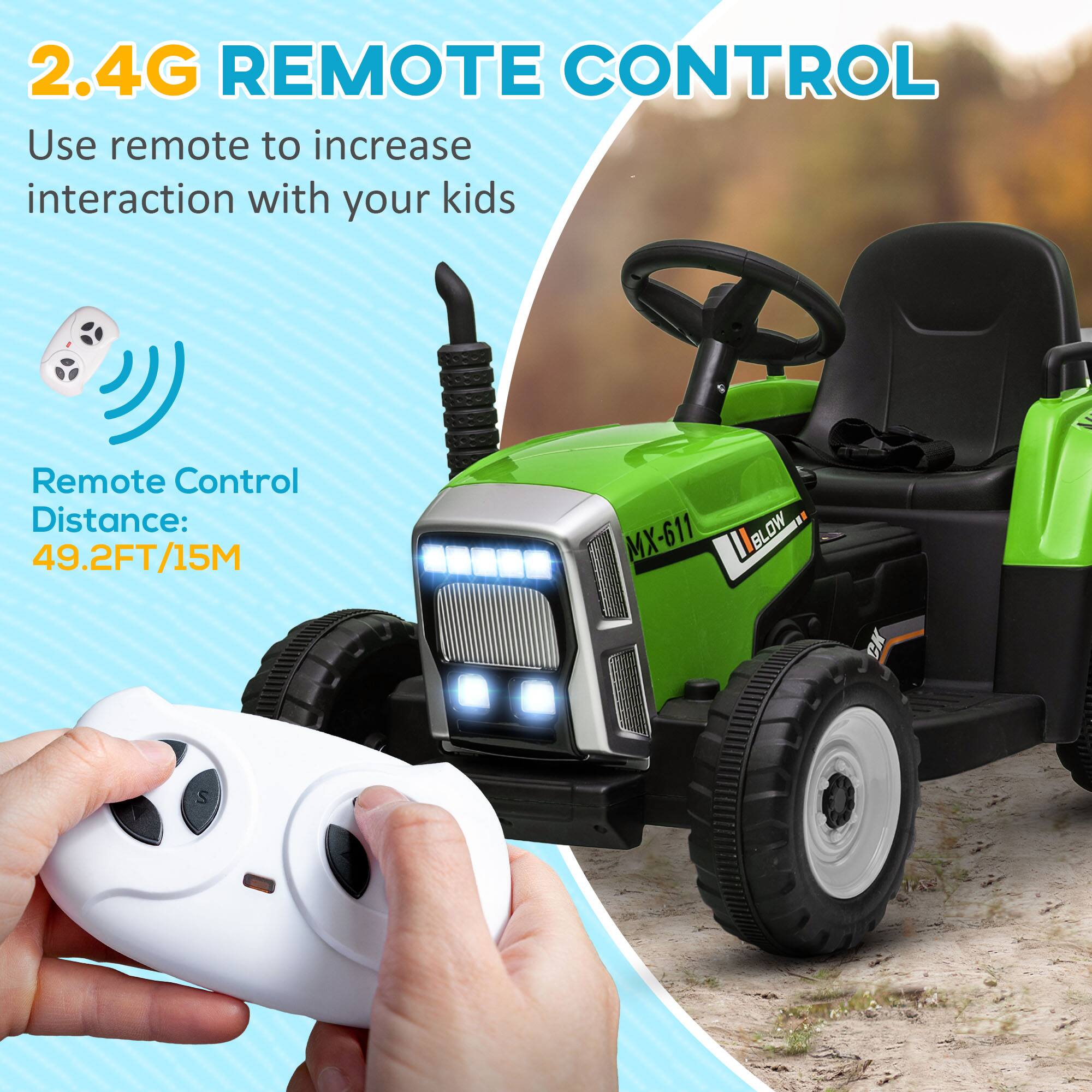 2.4G REMOTE CONTROL, Use remote to increase interaction with your kids, Remote Control Distance: 49.2FT/15M, MX-611 I BLOW BL C S