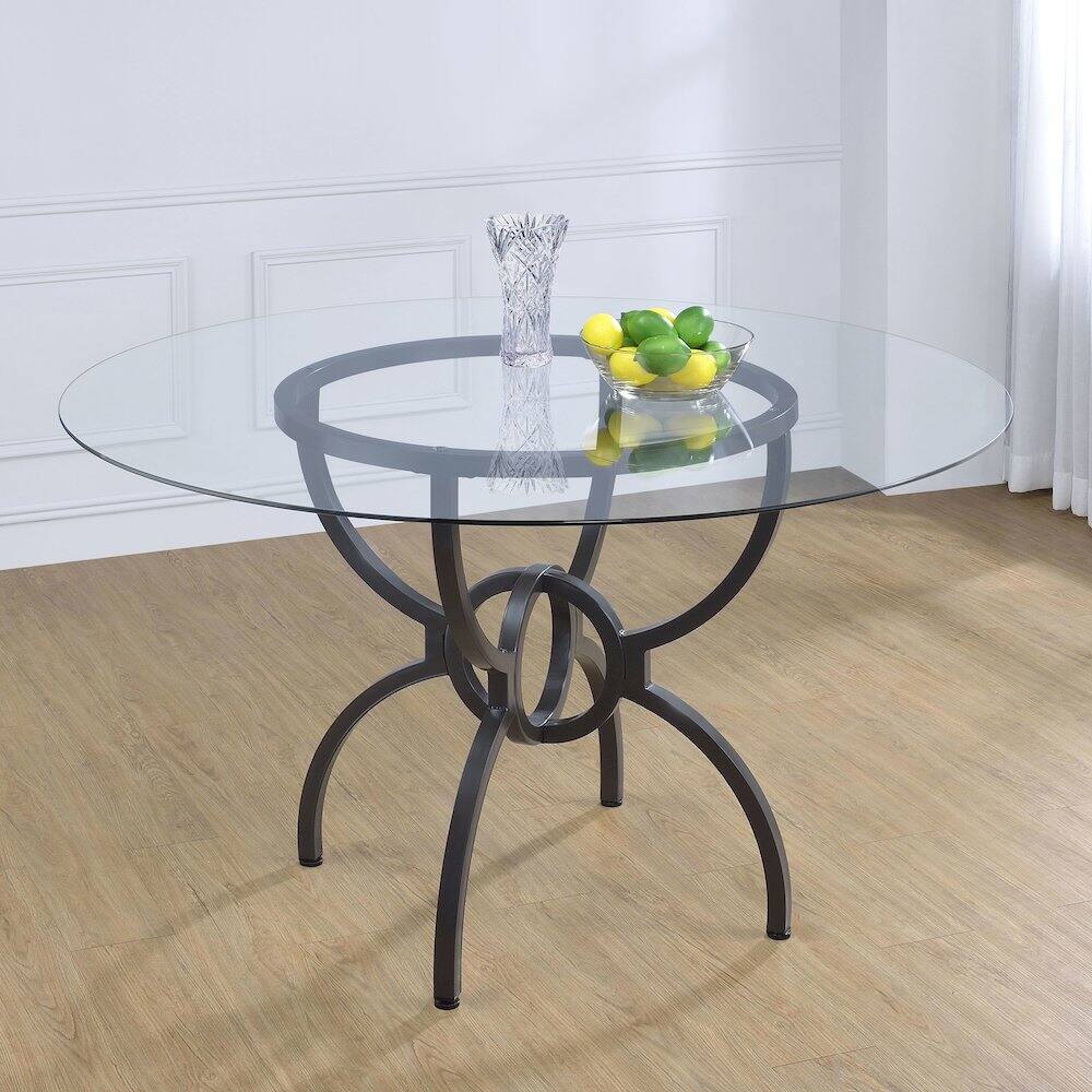 Alt View 4. Coaster Co. of America - Aviano Round 48-inch Glass Top Metal Dining Table Gunmetal - Black.