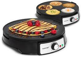 NutriChef - Electric Crepe Maker & Griddle Cooktop - 12" Hot Plate w/Wooden Spatula & Batter Spreader - Black
