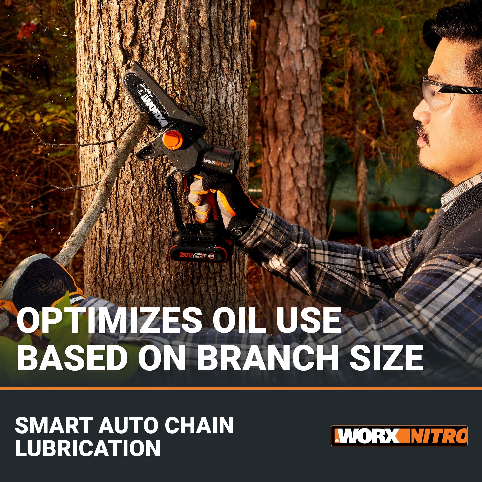 EXHOMI WORKINTRO WORKINTRO SMART AUTO CHAIN LUBRICATION OPTIMIZES OIL USE BASED ON BRANCH SIZE