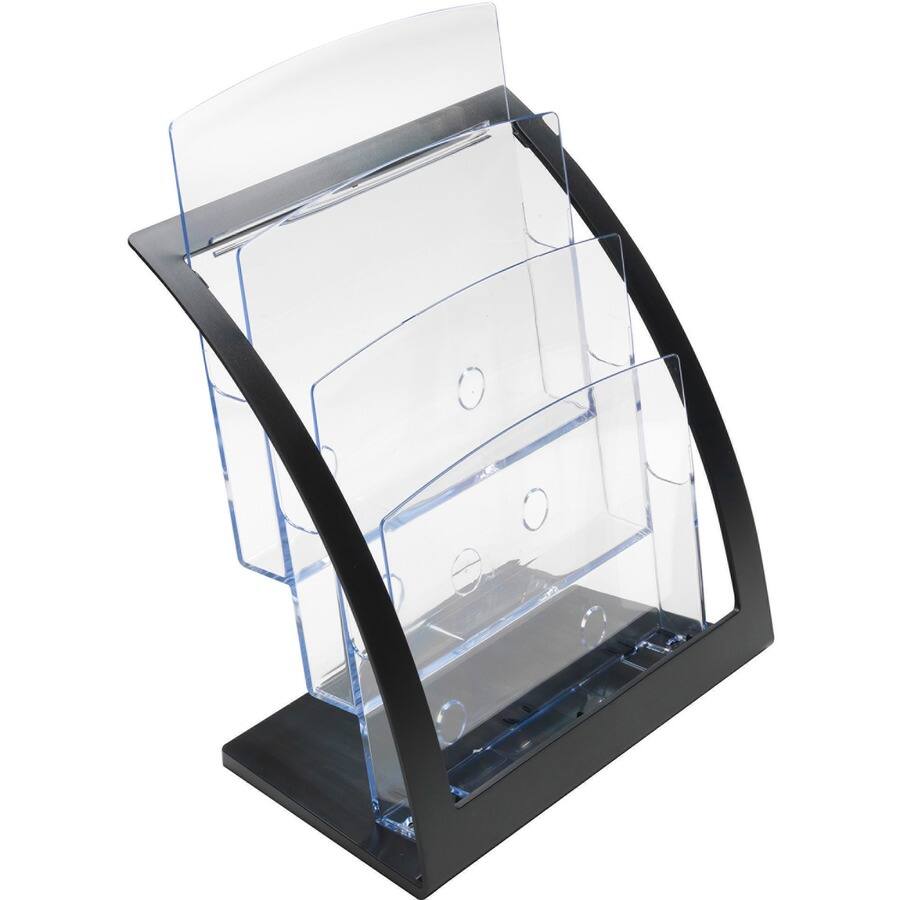 Left. Deflecto - Deflecto Contemporary Literature Holder - 3 Compartments - 3 Tiers - 13.31" Height x 11.24" Width x 6.94" Depth - Deskto.