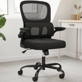 PexFix - Ergonomic Office Chair with Flip-Up Arms, Tailored Lumbar Support & 120° Rocking, 350 lb Capacity - Black
