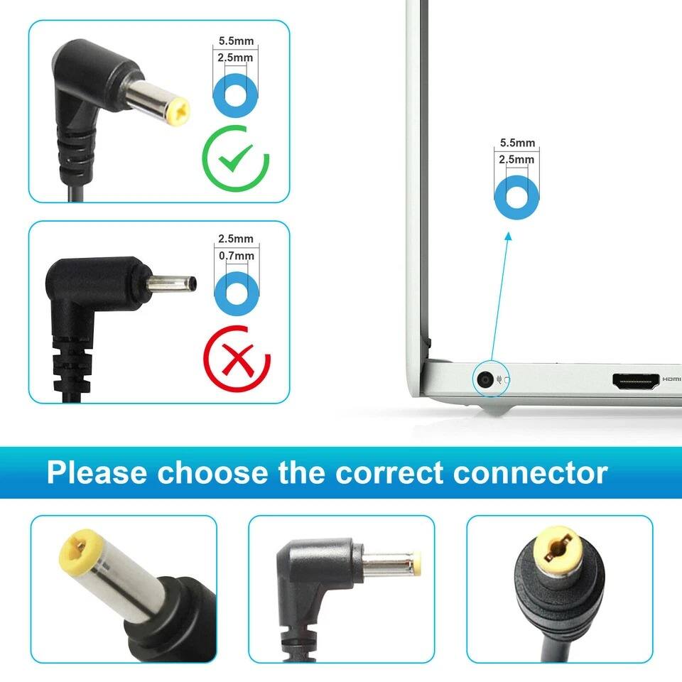 5.5mm 2.5mm  
5.5mm 2.5mm  
2.5mm 0.7mm  
X  
Please choose the correct connector