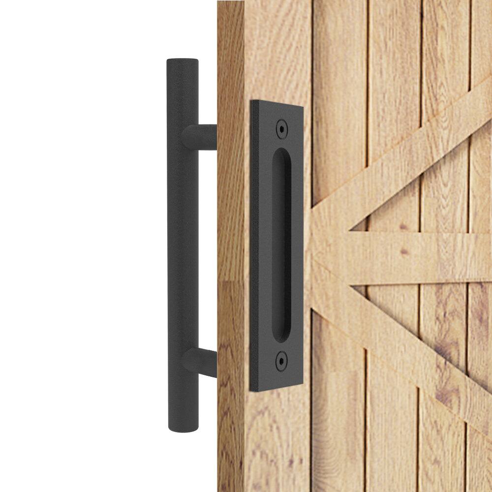 Alt View 1. Boyel Living - 10 in. Black Ladder Pull and Flush Sliding Barn Door Handle Set - Matte Black.