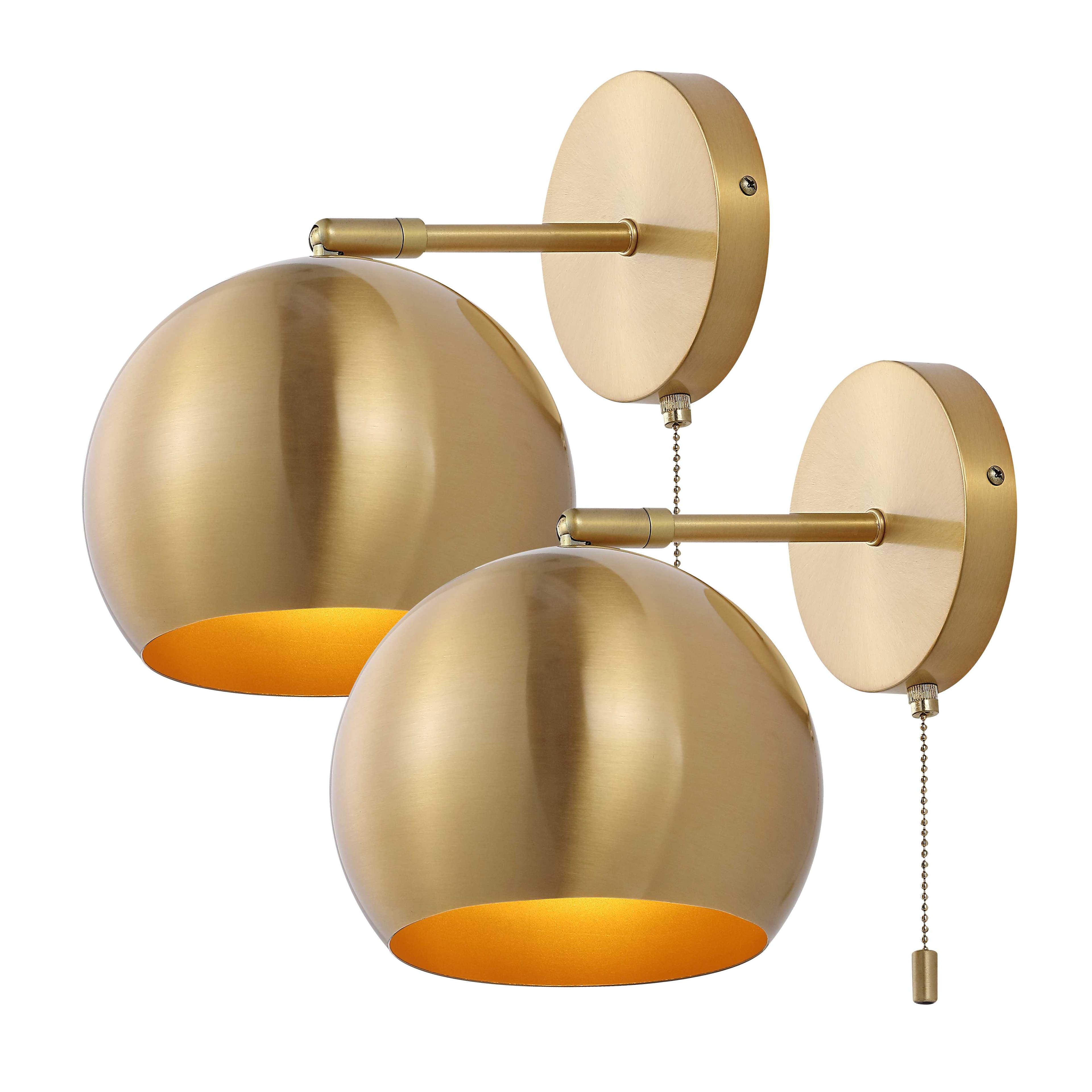 Jonathan Y - Tierra 7" 1-Light Modern Midcentury Iron LED Sconce with Pull-Chain Switch, (Set of 2) - Brass Gold