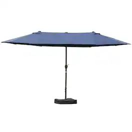 Spaco - 15Ft Double-Sided Rectangular Patio Umbrella, Crank Shade with Base - Dark Blue
