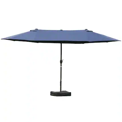 Front. Spaco - Spaco 15Ft Double-Sided Rectangular Patio Umbrella, Crank Shade with Base - Dark Blue.