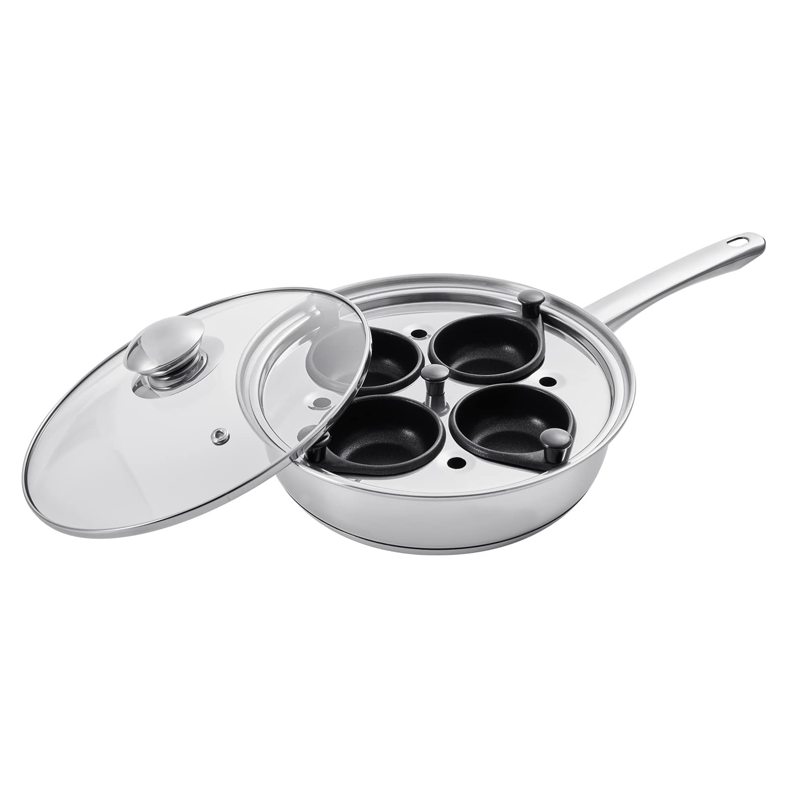 VEVOR - Egg Poacher Pan, 4-Cup Poached Egg Maker, Stainless Steel Poaching Pan and Frying Skillet, with 4 Nonsitck Detachable - Silver