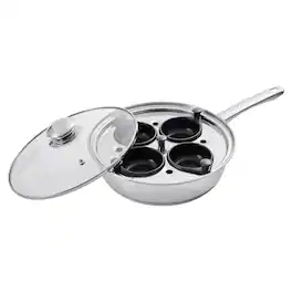 VEVOR - Egg Poacher Pan, 4-Cup Poached Egg Maker, Stainless Steel Poaching Pan and Frying Skillet, with 4 Nonsitck Detachable - Silver