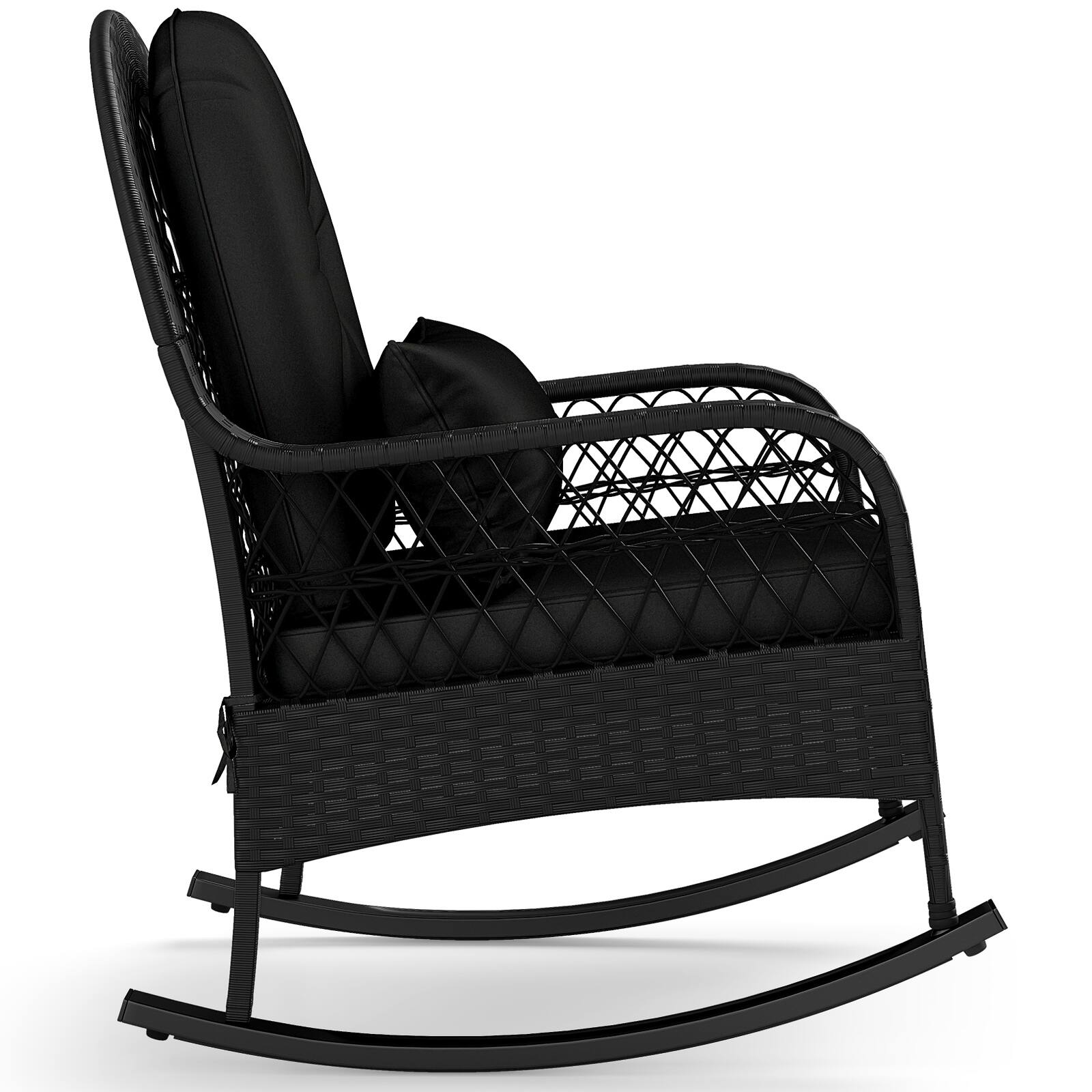 Alt View 9. Gymax - Gymax Wicker Rocking Chair 400 LBS Patio Rattan Rocker Chair w/Thick Cushions Outdoor Black - Black.