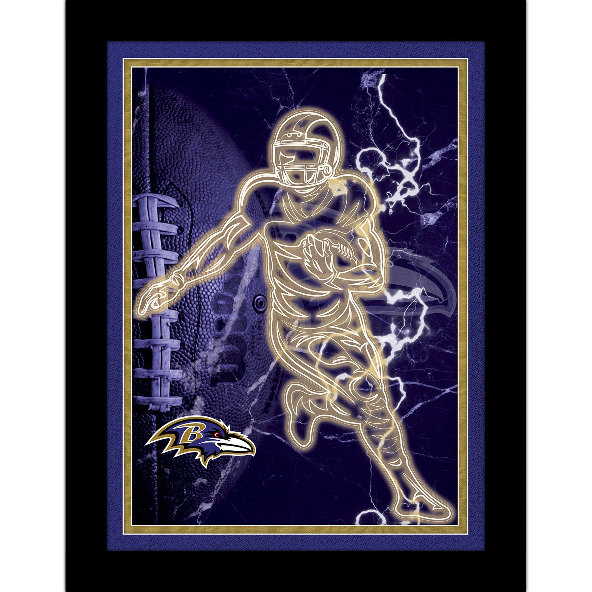 Black Baltimore Ravens 12'' x 16'' Framed Neon Player Print