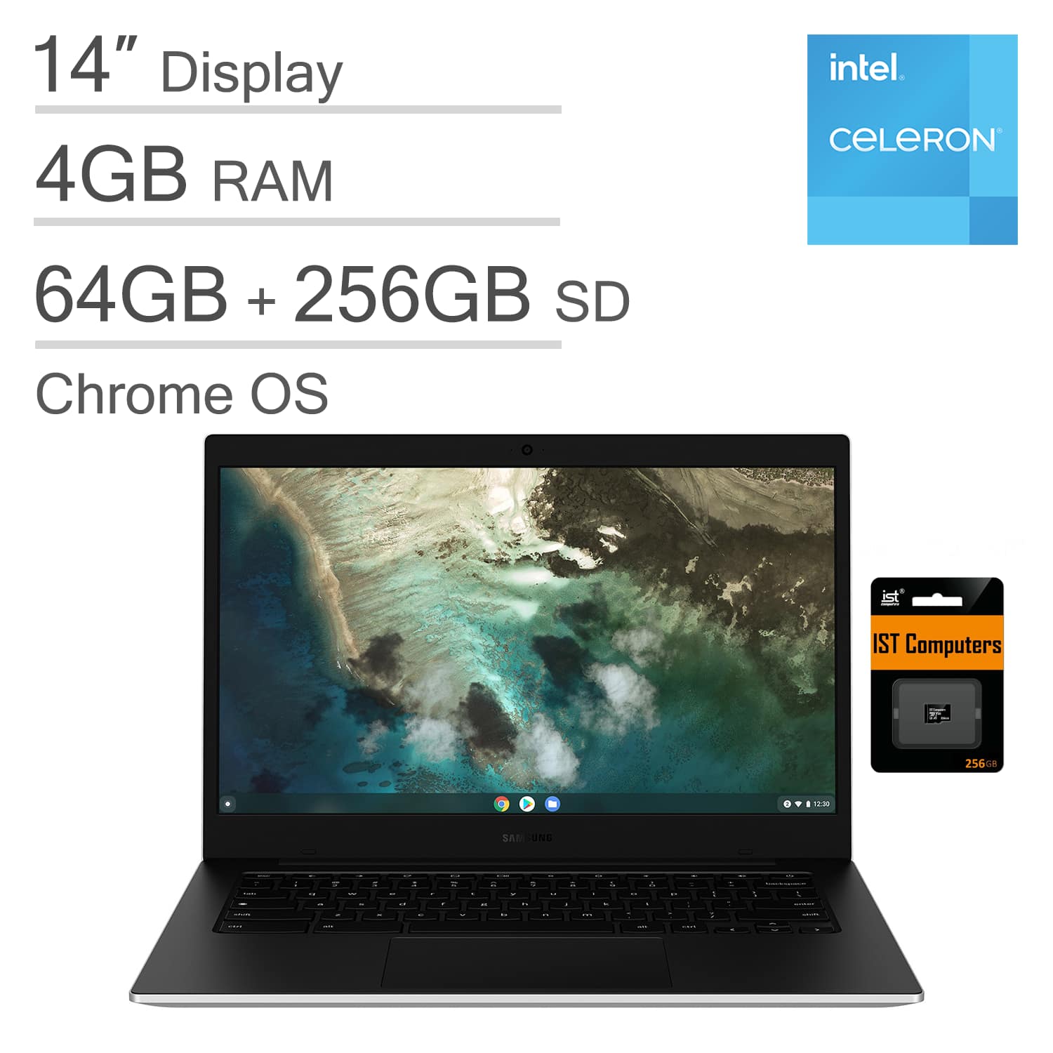 Samsung - Galaxy Chromebook Go 14" HD LED Laptop - Intel Celeron N4500 - 4GB RAM - 320GB Storage (64GB eMMC+256GB SD Card) - Silver