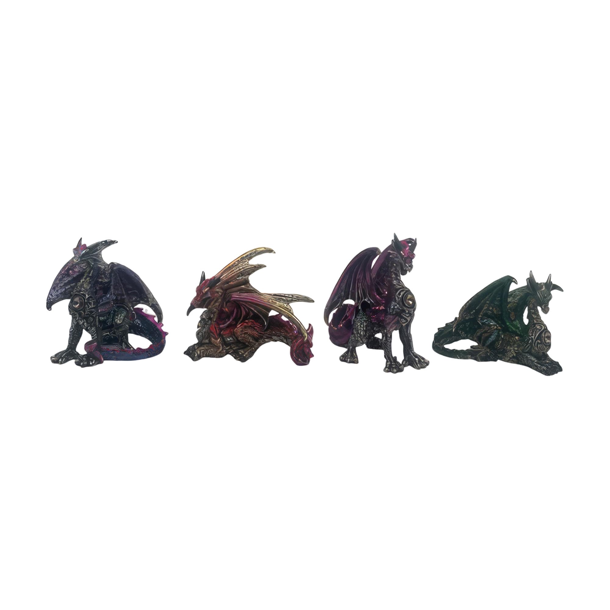 FC Design - 3"H 4-PC Mini Dragon Figurine Statue Set Office/Computer Desk Tabletop Medieval Gaming Home Decor Gift - Multi-Color