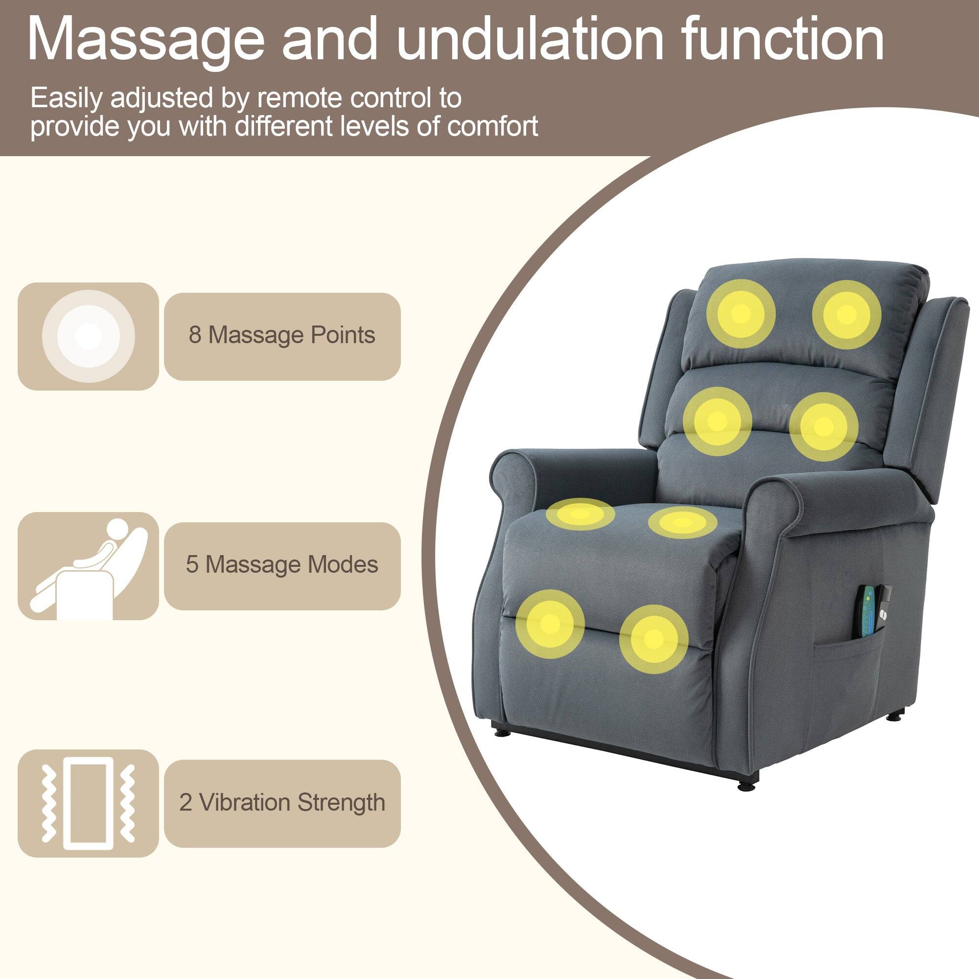 Massage and Undulation Function: Easily adjusted by remote control to provide you with different levels of comfort. 8 Massage Points, 5 Massage Modes, 2 Vibration Strength.