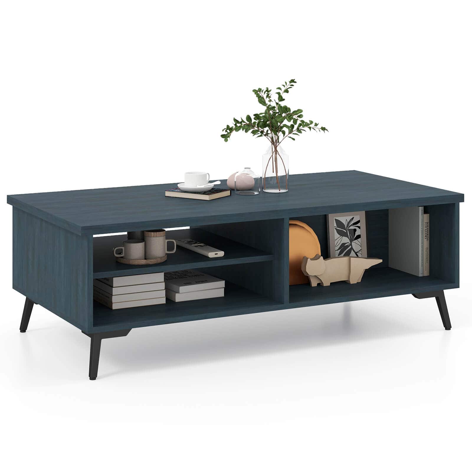 Costway - 2-Tier Rectangular Center Table with Storage Shelves & Compartments for Living Room - Charcoal Blue price history on PriceWatchPro