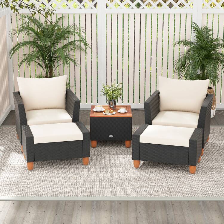 Left. SlickBlue - Porch Furniture Set 5-Piece with Loveseat and Comfortable Armchairs - White.