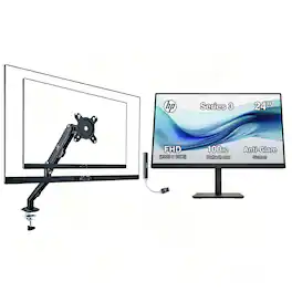 HP - Series 3 Pro 324pe 24" FHD IPS Monitor, 5ms Response Time, 1 Pack, HDMI, w/DKZ Hub & Ergoflexy Single Mount Arm - Black