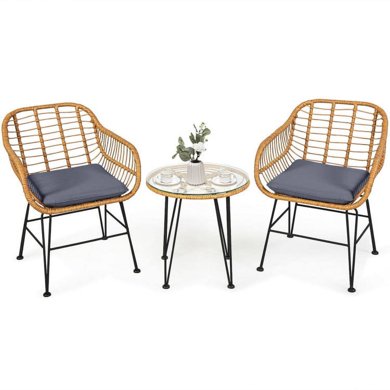Alt View 4. Kadyn - 3 Pieces Rattan Furniture Set, Small Patio Conversation Furniture Set with Cushioned Chair Table-Gray - Gray.