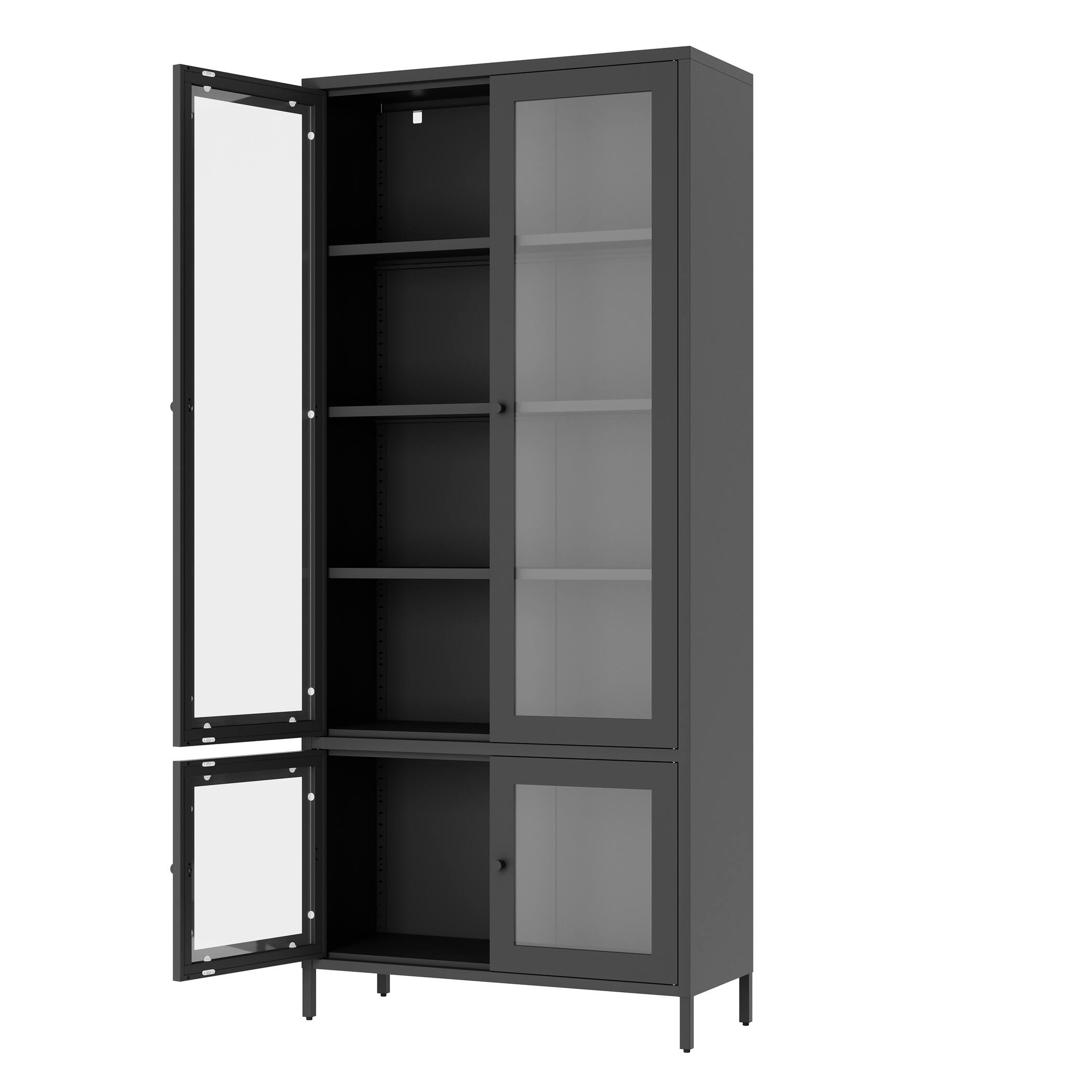 Alt View 6. GOODSILO - Large Metal & Glass Display Cabinet - 5-Shelf Storage Bookcase - Black.