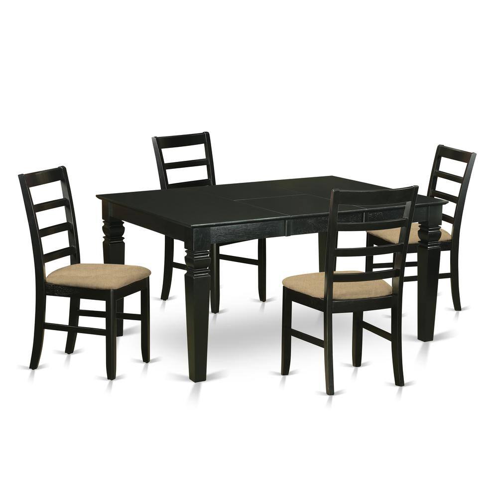 Back. East West Furniture - WEPF5-BLK-C 5 PC small Kitchen Table set - Table and 4 Dining Chairs - Black.