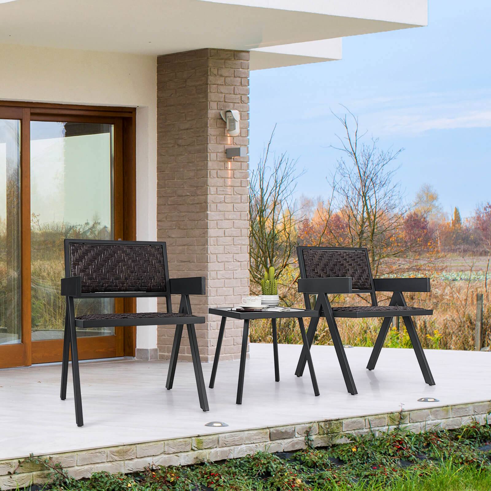 Alt View 5. Costway - Costway 3 PCS Patio Wicker Chair Set, Rattan Furniture Set with Quick Dry Foam Padding - Brown.