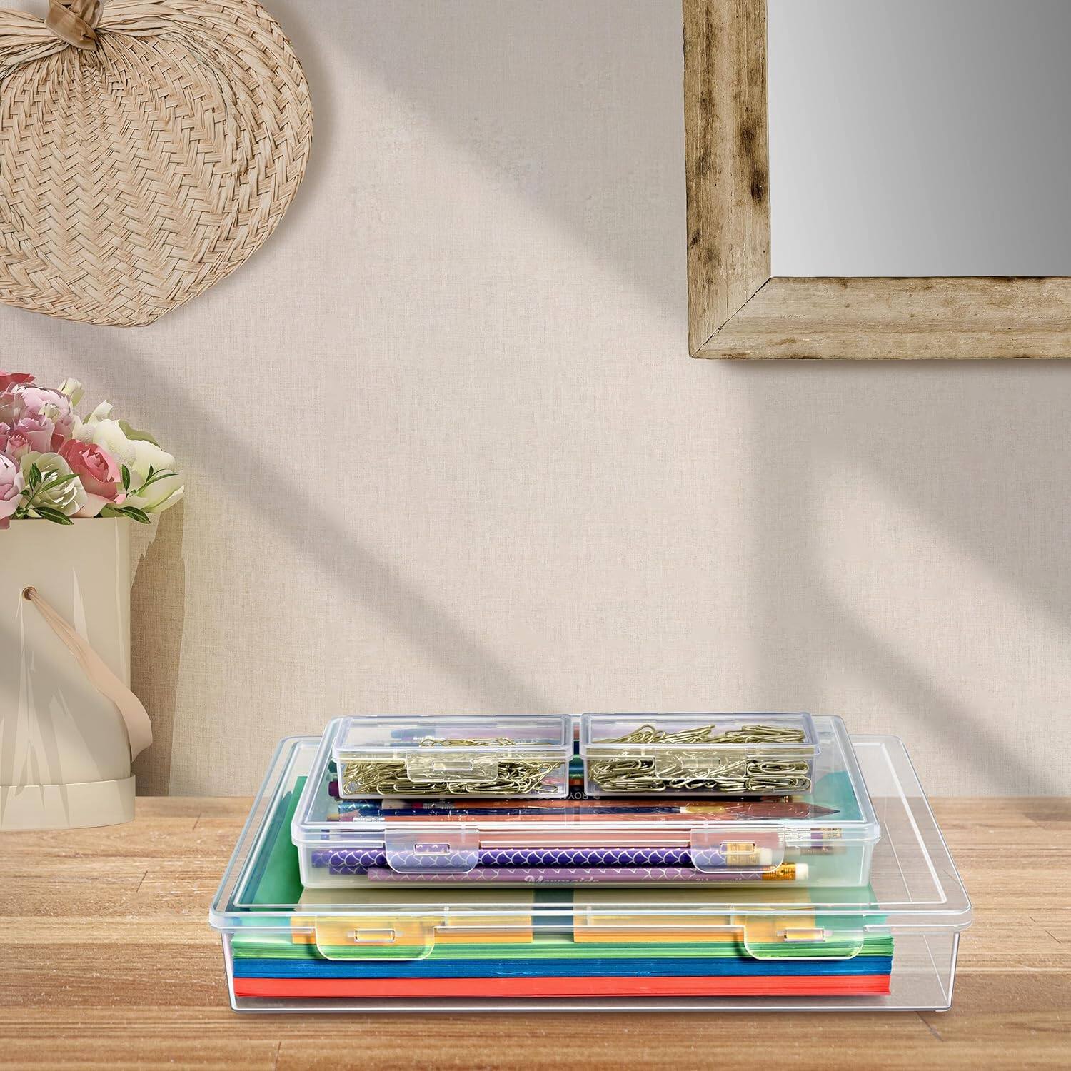 Alt View 4. Sorbus - Sorbus 4-Piece Art Supply Storage Organizer Stackable Craft Storage with Hinged Lids Art, Yarn, Ribbon, Bead Organizers - Clear.